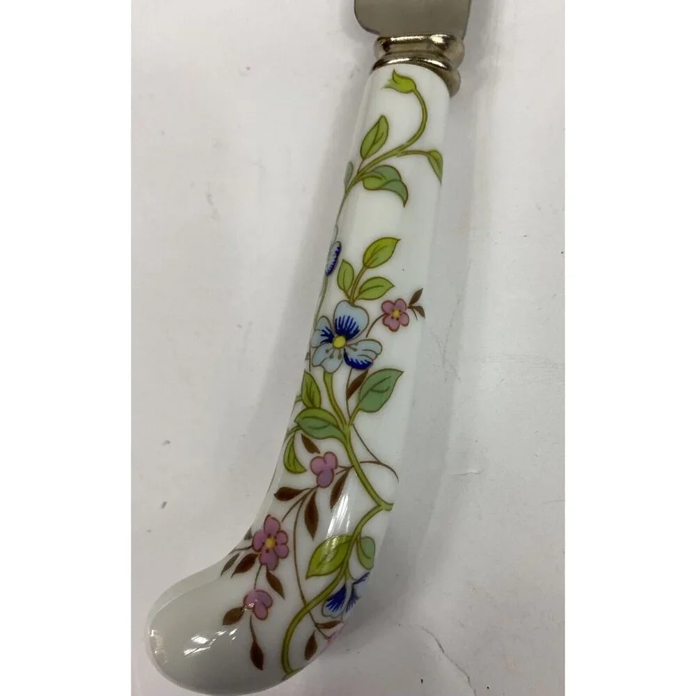Prill Sheffield England Floral Cornflower Porcelain Handled Stainless Cake Knife